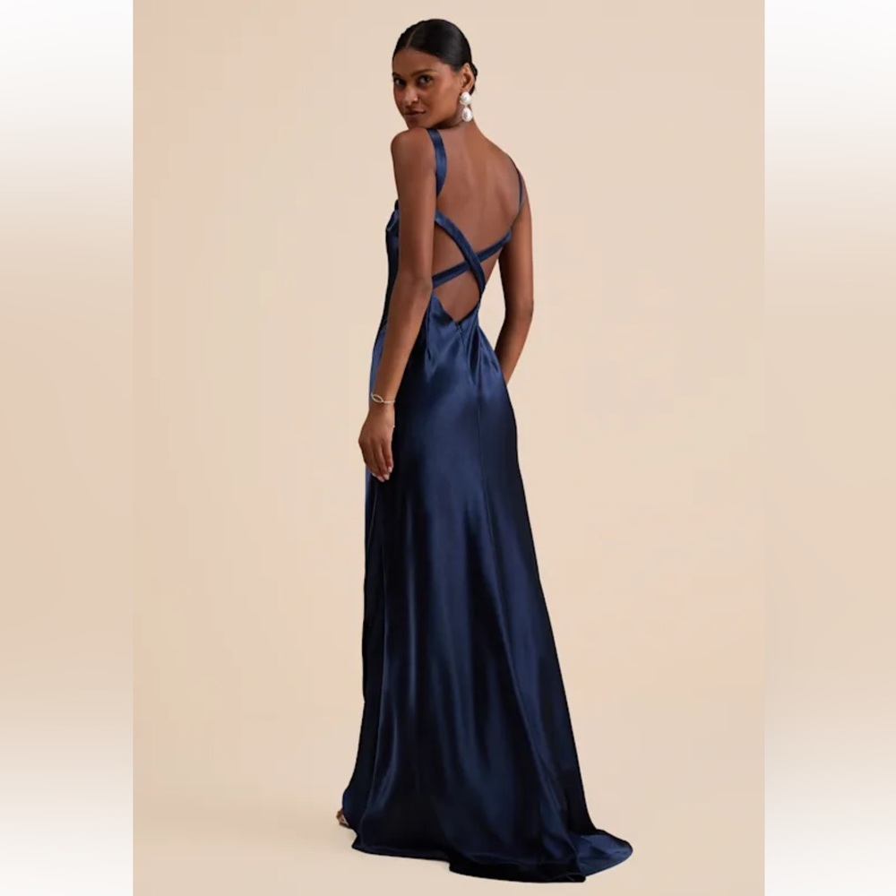 Lulu’s Navy Satin Strappy Maxi Dress